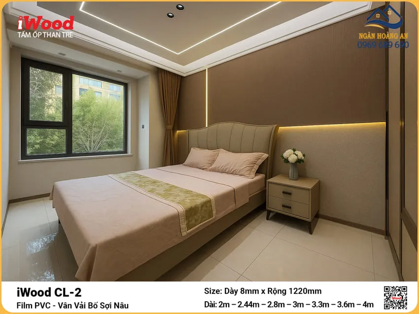 Tấm Ốp Than Tre Vân Vải Bố Sợi Nâu iWood CL-2